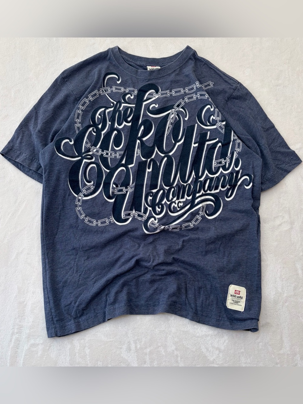 VTG Y2K ECKO Unlimited Graphic Tee Streetwear Urban Hip Hop Rhino Blue Sz L